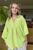 Made in Italy Santos Collared Peasant Smock Blouse Lime